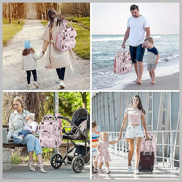 Diaper Bag Backpack, Multifunction Waterproof Diaper Bag for Girl, L-pink - Picture 2 of 9